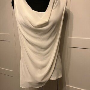 Sleeveless rayon tank with silky chiffon-like draping overlay at front